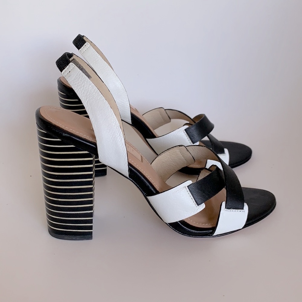 L'AGENCE Black and White Striped Heel Sandals